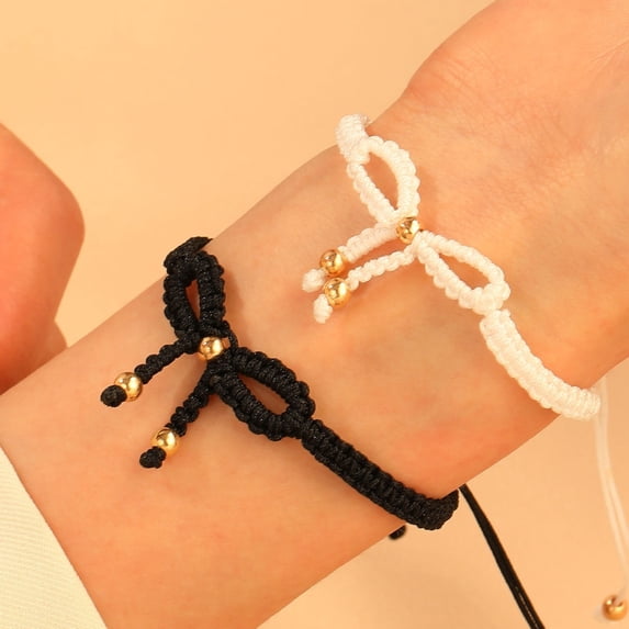 Sweet and Gold Bead Bow Woven Bracelet for Women'S Fashion Bracelets Sweet and Versatile Bracelet, Diy Knitting Diy