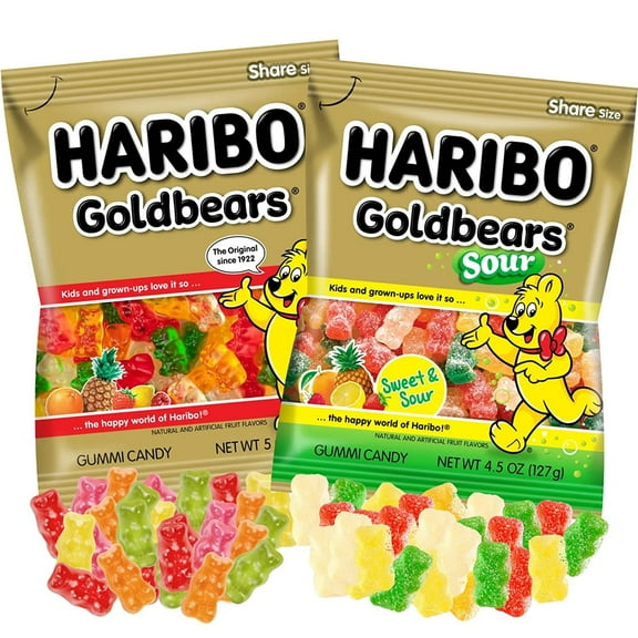 Sweet and Sour Haribo Variety Pack, Delicious Original Gummy Bears for Gifting, Road Trips, Sharing with Family & Friends, & More, 2 Packs