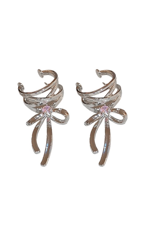 Sweet and Stylish Silver Earrings Charm Stylish Metal Ribbon Bowknot Ear Clips Jewelry Retro Ear Cuff Earrings Ornament
