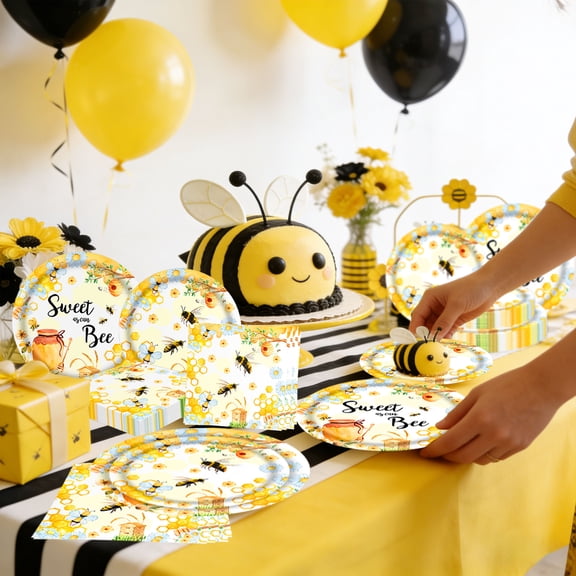 Sweet as Can Bee Bee Theme Party Supplies - Paper Plates and Napkins Set for Garden & Outdoor Celebrations