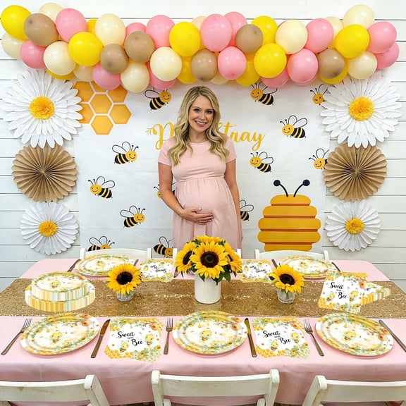 Sweet as Can Bee Party Supplies Set - Bee Themed Paper Plates & Napkins for Showers Birthdays & Outdoor Gatherings