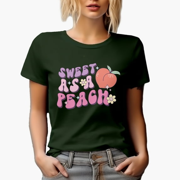 Sweet as a Peach, Retro Groovy Wavy Text Art, Valentine's Day Merch Gift, Military Green T-Shirt, 3XL