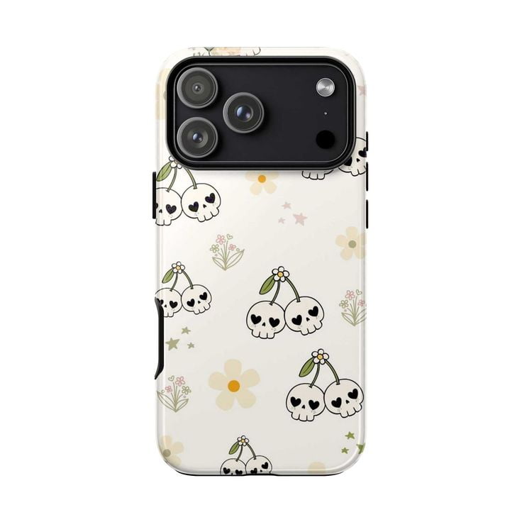 Sweet but Edgy Skull Cherry Phone Case, Cute Goth Floral Pattern Cover for iPhone 17 16 15 14 13 12 11 Pro Plus Mini Sweet but Edgy Skull Cherry Phone Case, Cute Goth Floral Pattern Cover for iPhone 17 16 15 14 13 12 11 Pro Plus Mini