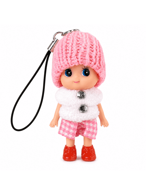 -Cute Doll Keychain with Knit Cap, Mini Bag Charm for Women , Assorted Color