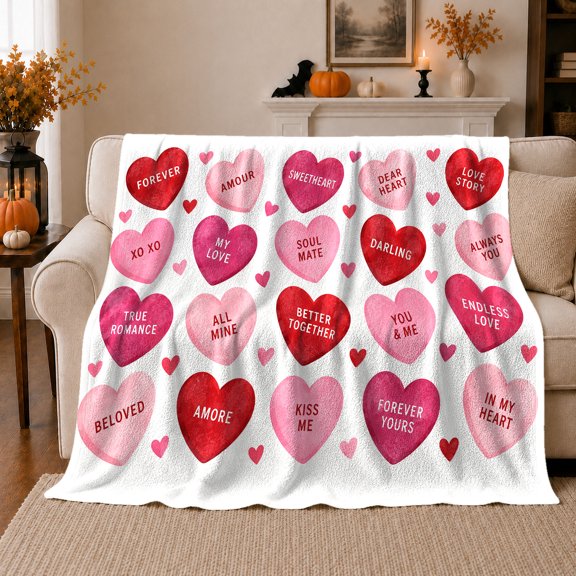 Sweet decorative motif Heart Romance Valentine'S Day, Cozy Friendship Quote Scene, Warm Flannel Blanket for Living Room and Reading Nook, Art Lovers Friendship Gift, Artistic Home Decor