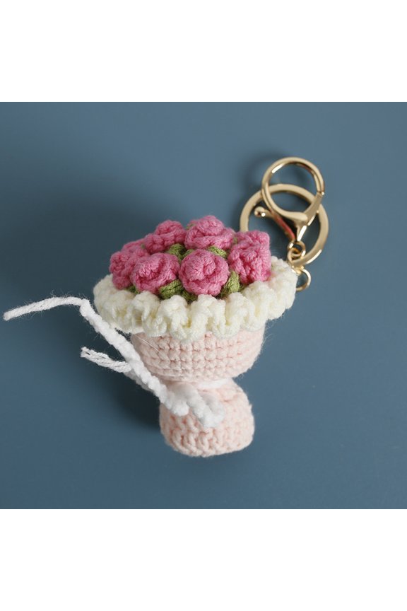 Sweet handmade knitted bouquet pendant, exquisite wool crochet keychain, handmade mini bouquet bag charm
