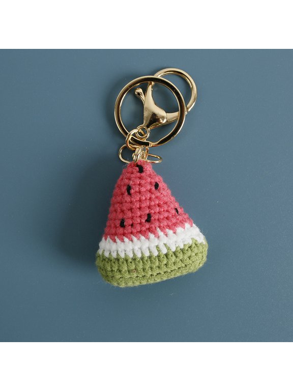 Sweet handmade woven watermelon pendant, yarn crocheted mini keychain, handmade fruit hanging ornament
