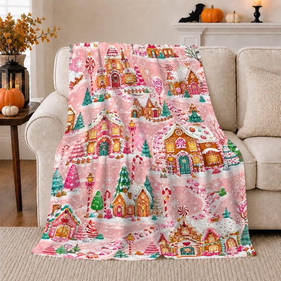 Sweet holiday cottage Village Fantasy, Festive Holiday Scene, Warm Flannel Blanket for Living Room and Family Room, Art Lovers Housewarming Gift, Festive Home Decor