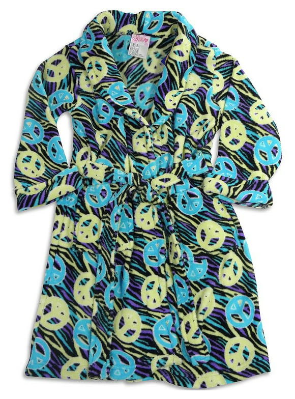 Sweet n Sassy - Little Girls' Peace Signs Robe 27495-4/5 (Blue Peace)