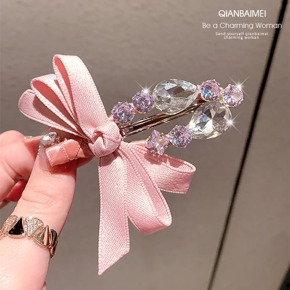 Sweet rhinestone bangs, delicate sparkling crystal side clips, high-end duckbill clips, straight clip hair accessories for women