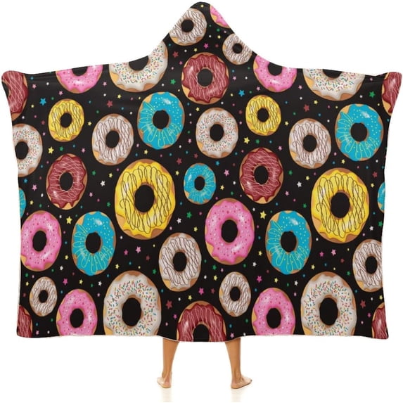 Sweet-tropical-pattern Wearable Blanket Women Men Hooded Blanket Adult Plush Poncho Lightweight Soft