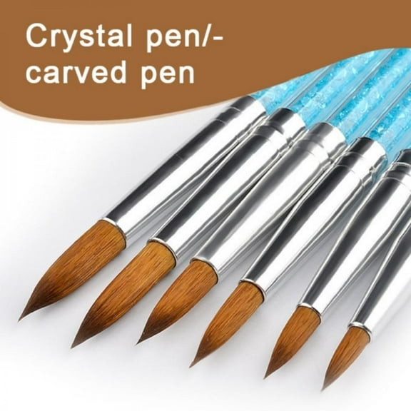 SweetCandy 6pcs/set Acrylic Nail Brush Pure 100% Kolinsky Sable Nail Brush Crimped Metal Round Handle Nail Tools