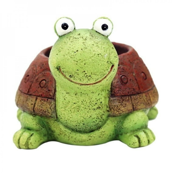 Succulents & Such Home Decor 3.9" x 3.9" x 3.5" Green Resin Solid Print Turtle Planter Plant Pot with Drainage Holes