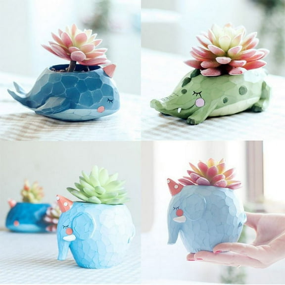 SweetCandy Wish you have a nice day Blue Whale Resin Succulent Planter Pots for Office House Balcony Landscape Creative Decorative Flower Pots 5.35x4.02x3.11in