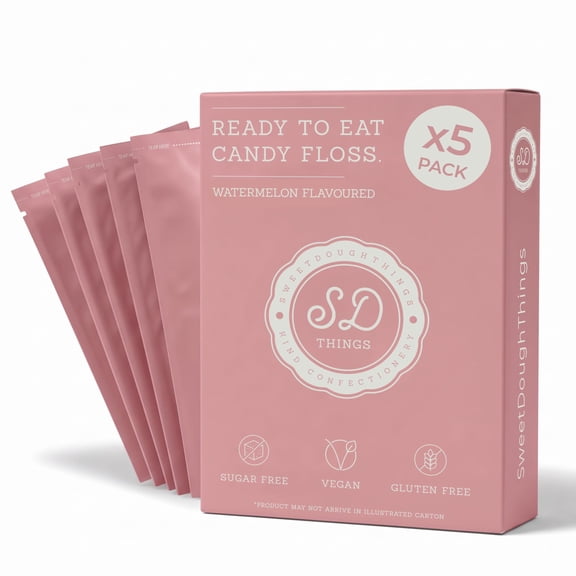 SweetDoughThings - Sugar-Free Premium Candy Floss | Low Calorie, Vegan & Gluten-Free | Guilt-Free Treat in a Luxury Packaging | Cocktail Garnish, Cakes, Tea (x5 Pack, Watermelon)