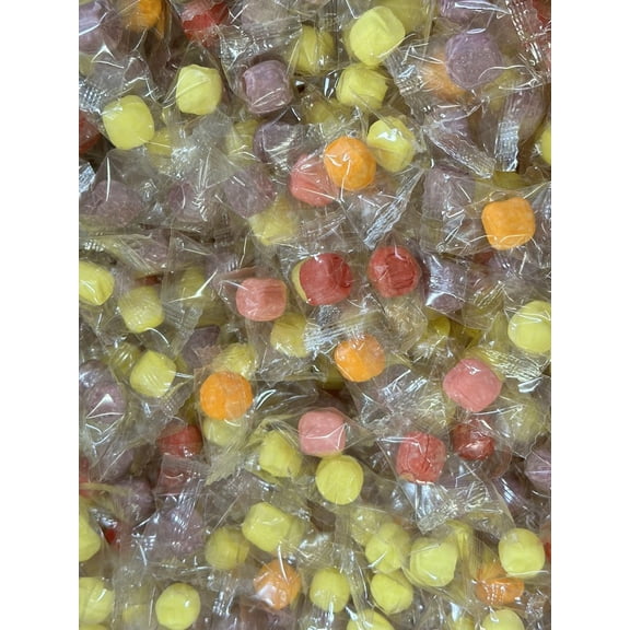 SweetGourmet Assorted Sour Fruit Puffs, Soft Wrapped Candy, Grape, Lemon, Orange, Cherry, Strawberry, Kosher, Gluten-Free, Bulk Bag, 1 Pound Bag