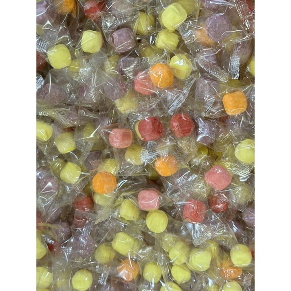SweetGourmet Assorted Sour Fruit Puffs, Soft Wrapped Candy, Grape, Lemon, Orange, Cherry, Strawberry, Kosher, Gluten-Free, Bulk Bag, 2 Pound Bag