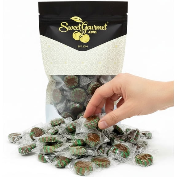 SweetGourmet Classic Chocolate Mint Starlight Hard Candy, Individually Wrapped, 1 Pound Bag, 70 Count, Chocolate with Spearmint, Gluten-Free, Fat-Free