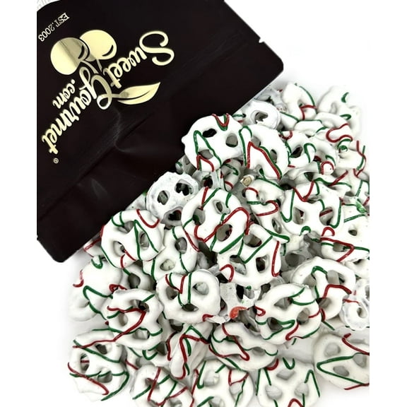 SweetGourmet Yogurt Covered Holiday Drizzle Pretzels, Seasonal Candy, 1 Pound