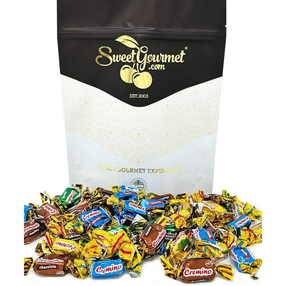 SweetGourmet Cremino Assorted Toffees, Arcor Soft Chewy Foil Wrapped Candy, 1-Pound Bag, Chocolate, Mint, Vanilla, Butter-rum, and Coffee