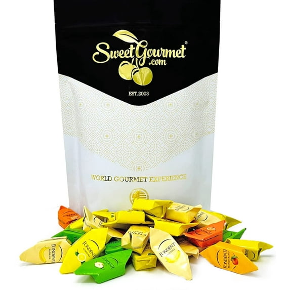 SweetGourmet Fondenti Italian Fruit Fondant Candies | Apple, Mandarin, Banana, Lemon, Orange | 1 Pound