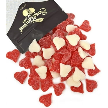 SweetGourmet Sour Gummy Red and White Candy Hearts | Cherry & Strawberry-Banana | 2 Pounds
