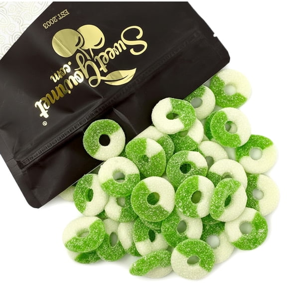 SweetGourmet Green Apple Gummy Rings, Soft and Chewy, Sugar Sanded, Bulk Candy, 2 Pound Bag