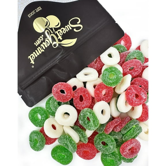 SweetGourmet Gummy Christmas Sugar Rings Candy | Red, Green, White | 2 Pounds