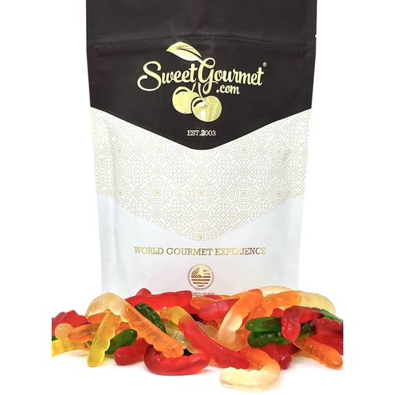 SweetGourmet Large Gummy Worms | Assorted Fruit Bulk Candy | 1 Pound