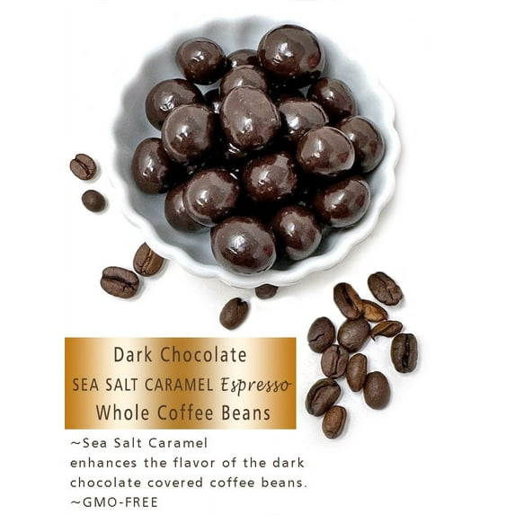 SweetGourmet Sea Salt Caramel Dark Chocolate Covered Espresso Coffee Beans | 1 Pound