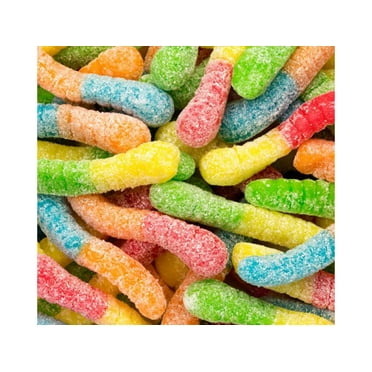 SweetGourmet Sour Mini Neon Gummi Worms | Blue Raspberry, Lemon, Orange, Cherry, Green Apple | Bulk Candy Gummy | 2 pounds