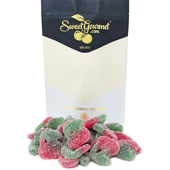 SweetGourmet Sour Tart Sanded Twin Cherries gummi candy bulk 15oz