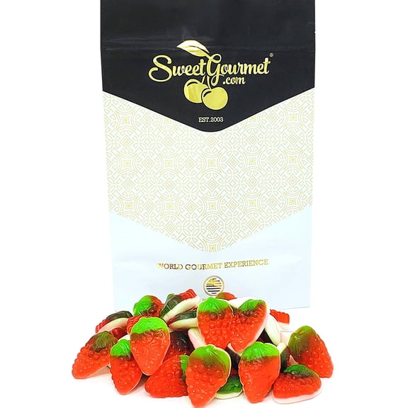 SweetGourmet Strawberries and Cream | Foam Bottom Gummy Candy | 1 Pound