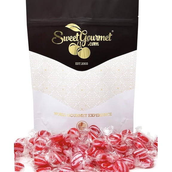 SweetGourmet Striped Cinnamon Discs, Wrapped Bulk Hard Candy, 1 Pound Bag
