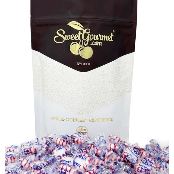 SweetGourmet Sugar-Free Peppermint Starlights, Naturally Flavored Hard candy, Gluten-Free, Vegan, Keto, Fat-Free, 1 Pound