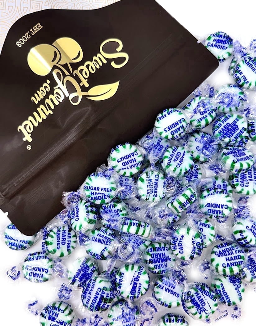 SweetGourmet Sugar-Free Spearmint Starlight Hard Candy, Individually Wrapped, Bulk Candy, 2 Pound Bag