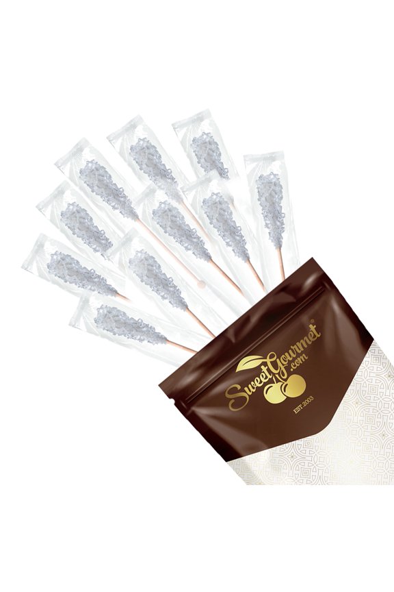 SweetGourmet White Pure Cane Sugar Swizzle Sticks 10g| Rock Candy Wrapped | Pack of 10