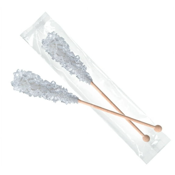 SweetGourmet White Pure Cane Sugar Swizzle Sticks 10g | Rock Candy Wrapped | Pack of 30