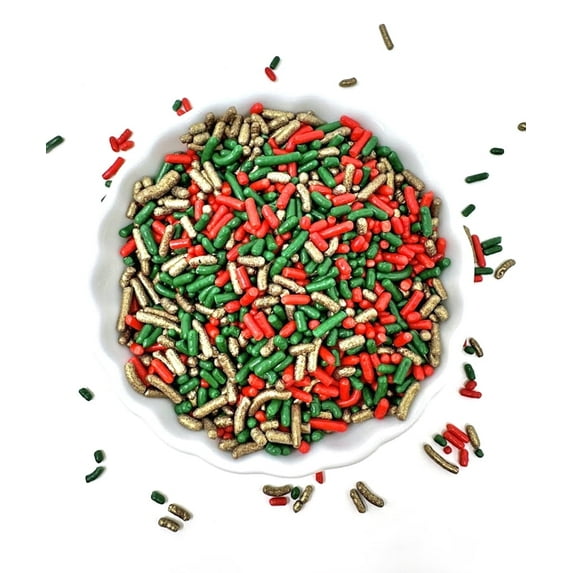 SweetGourmet Golden Christmas Mix Sprinkles | Red, Green, Gold | 13 oz