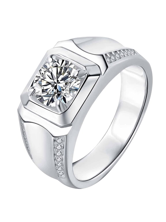 Mens 2ct Moissanite Engagement Ring D Color VVS1 Clarity Brilliant Round Cut White Gold Plated Silver Wedding Promise Ring Size 8