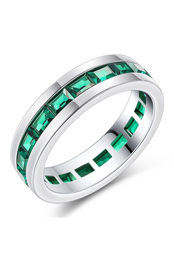 Mens Eternity Wedding Band 19 Emerald Cut Gemstone 925 Sterling Silver Emerald Promise Ring Size 9