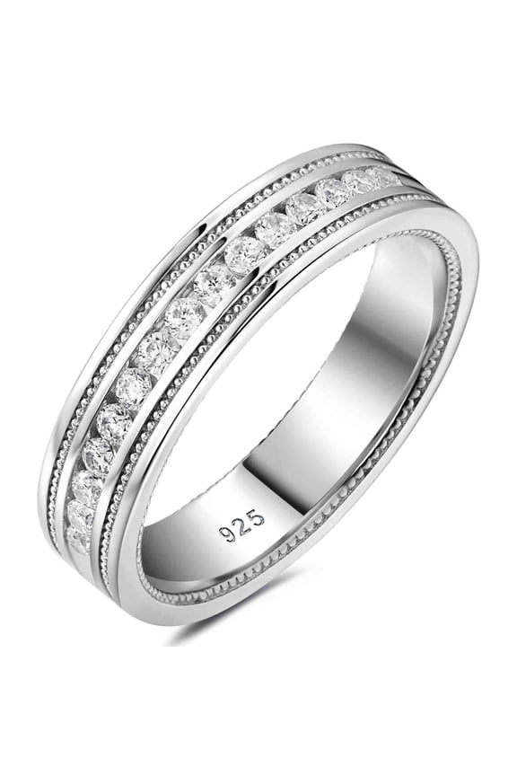 Mens Moissanite Wedding Band 15 Round Cut Lab Created Stones 925 Sterling Silver White Gold Plated Promise Ring Size 12