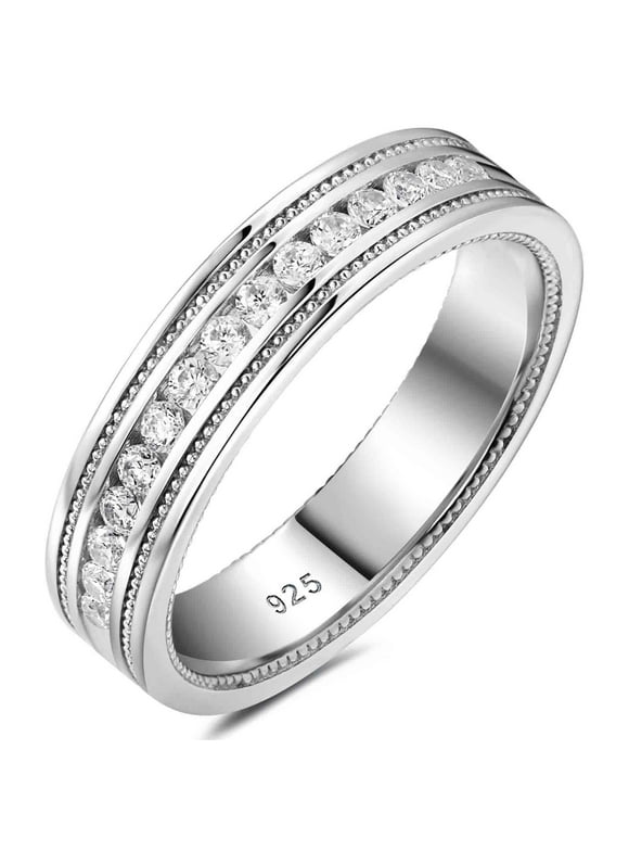 Mens Moissanite Wedding Band 15 Round Cut Lab Created Stones 925 Sterling Silver White Gold Plated Promise Ring Size 9