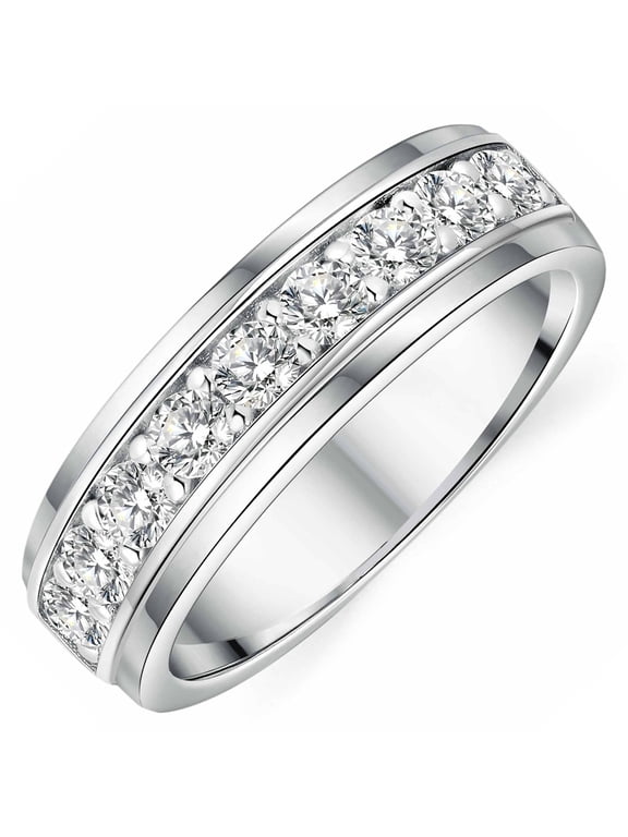 Mens Moissanite Wedding Band D Color VVS1 1Ct 9 Round Cut Engagement Ring White Gold Plated Size 11