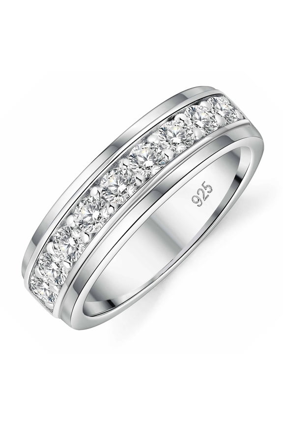 Mens Moissanite Wedding Band 925 Sterling Silver 1Ct 9 Round Cut Engagement Ring White Gold Plated Size 9