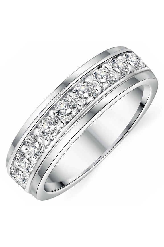 Mens Moissanite Wedding Band 925 Sterling Silver 1Ct 9 Round Cut Engagement Ring White Gold Plated Size 9