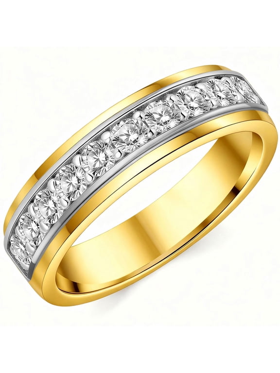 Mens Moissanite Wedding Band D Color VVS1 1Ct 9 Round Cut Engagement Ring Yellow Gold Plated Size 8