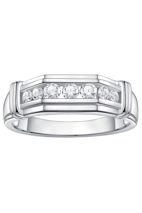 Mens Moissanite Wedding Ring 1ct 7 Round Cut 925 Sterling Silver Promise Engagement Band Size 9