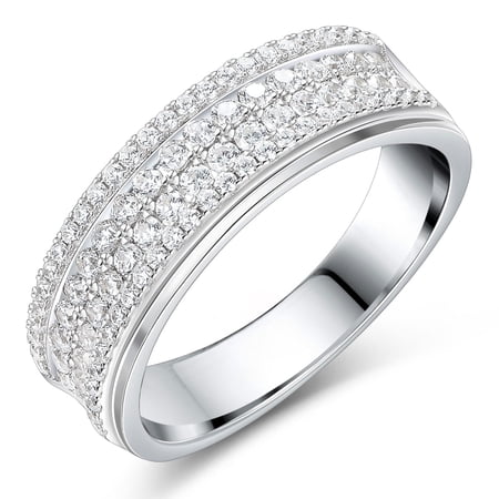 Siyoupin Men's Moissanite Wedding Ring 88 Round Cut 4 Rows D Color VVS1 White Gold Plated Promise Engagement Band Size 9