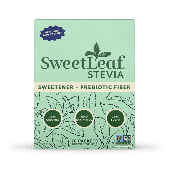 SweetLeaf Stevia Sweetener Packets with Prebiotic Fiber, 70 Count, Zero Calorie, Zero Sugar, No Erythritol, Non-GMO